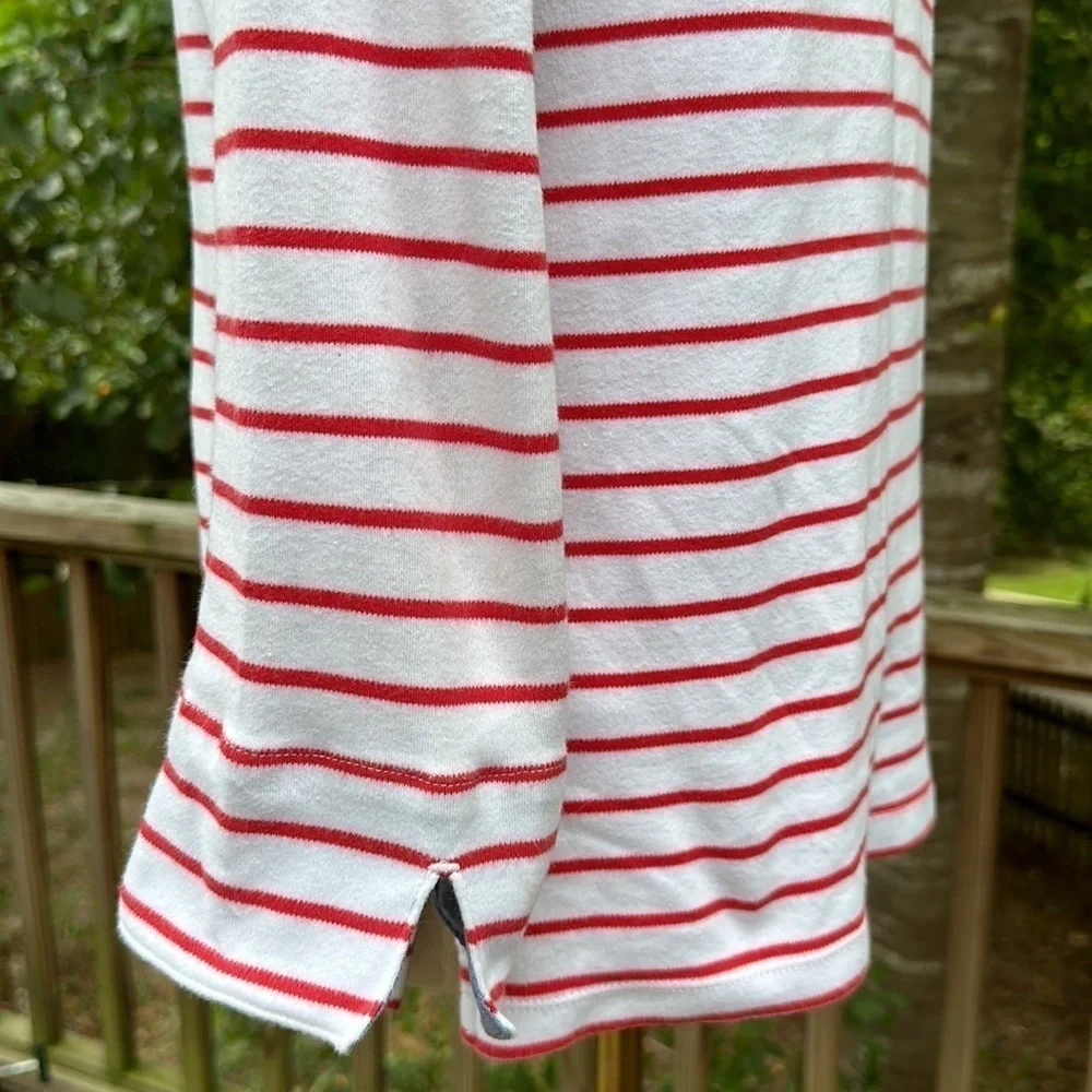 NAUTICAL RED White Striped SAILOR Top Chambray Trim Crew Neck Medium - Picture 6 of 8